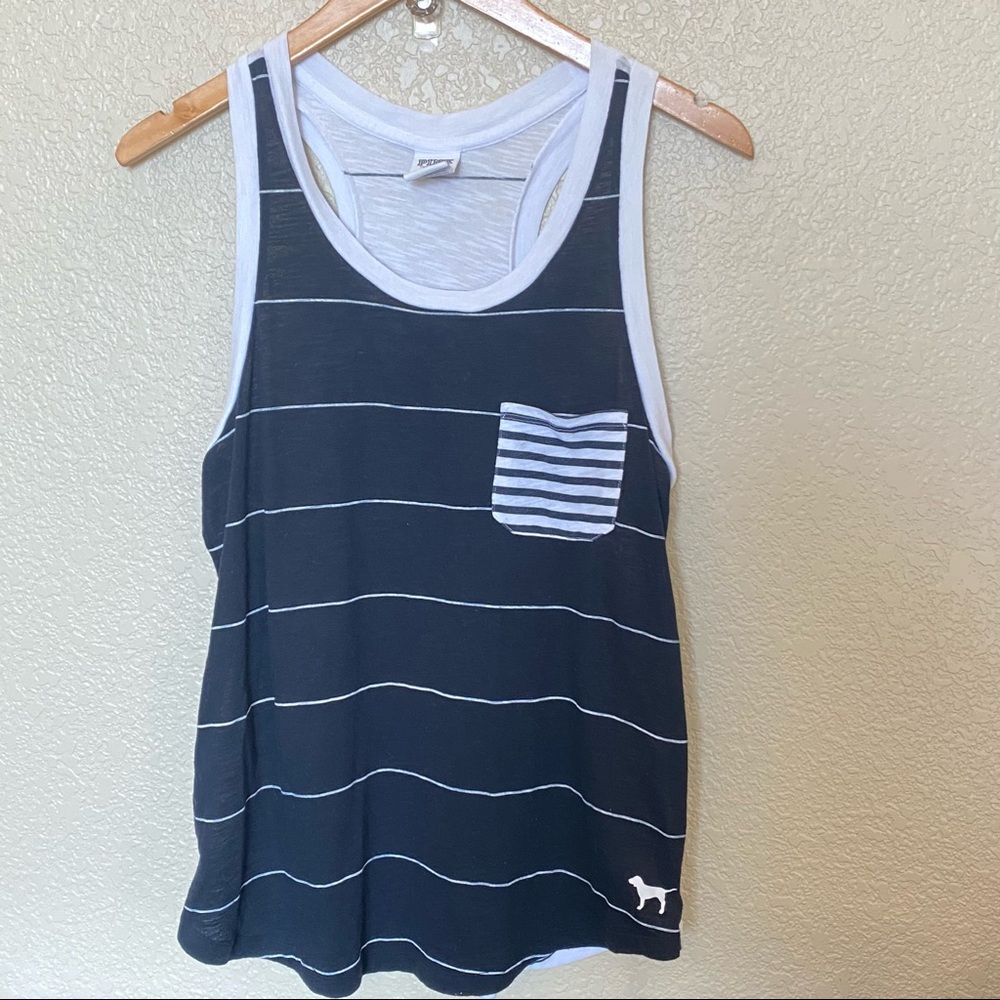PINK Victoria's secret black and white stripe athletic tank top racer back mediu